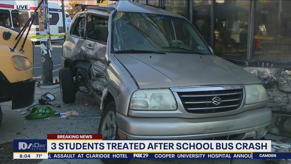 3 students treated after school bus crash in West Philadelphia